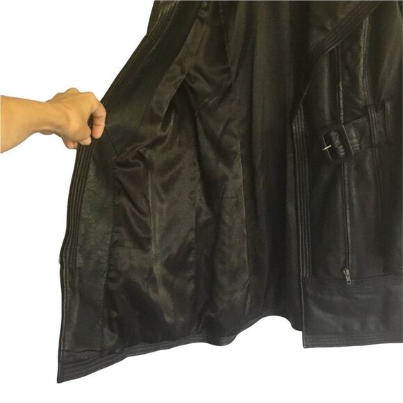 BEBE Leather Moto Fall Winter Trench Belt Black M - Picture 7 of 9
